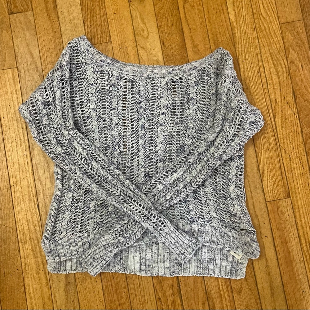 Navy Blue/White Peppered Crochet Knit Sweater
